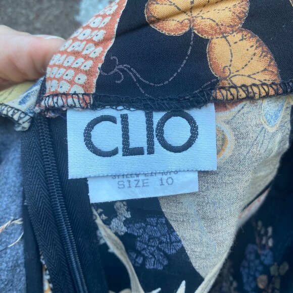 Vintage Clio Skirt Sz 10 Black Floral Umbrella Print Midi Asian Inspired Boho - Picture 2 of 14